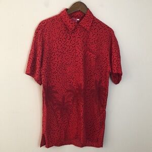 Caballi leopard palm tree print vibrant red black short sleeve button up SZ LG